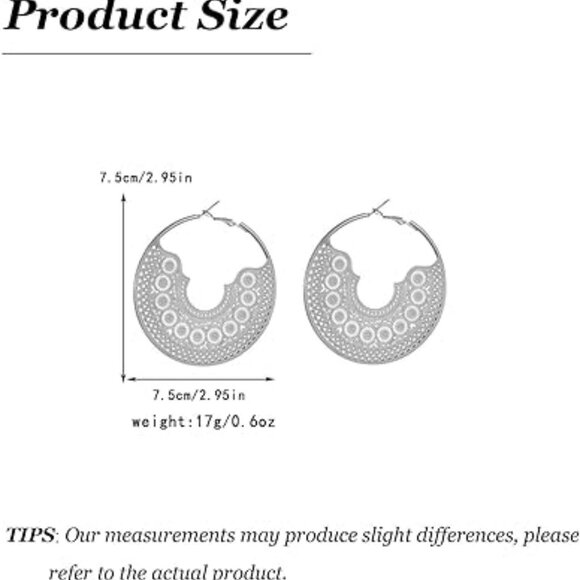 Bohemian Hoop Earrings Bold and stylish geometric circle Cuban Chunky SILVER - Picture 3 of 4